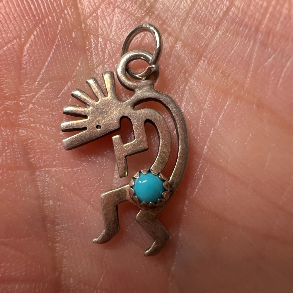 Turquoise Kokopelli Kachina Sterling Silver 925 Necklace Pendant
